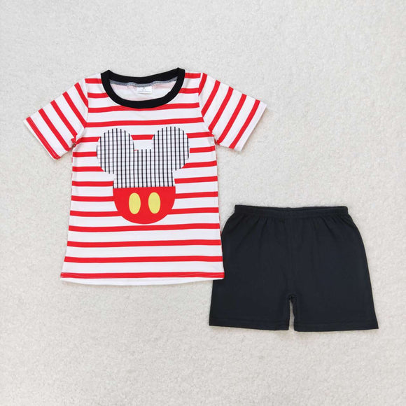 Short sleeves red stripe mouse kids boys summer clothes