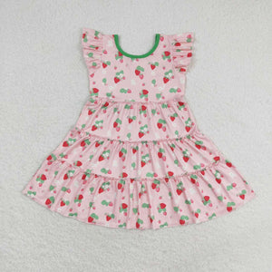 Flutter sleeves strawberry patchwork kids girls dresses