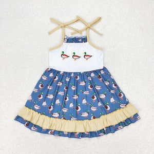 Straps embroidery duck ruffle baby girls summer dress
