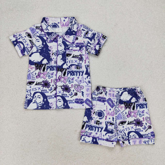 Purple butterfly singer girls summer pajamas