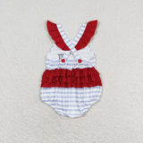 Sleeveless stripe embroidery dog flag baby girls 4th of July romper
