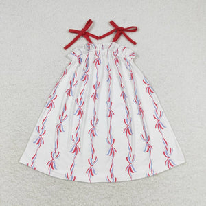 Red blue bow baby girls 4th of July dresses
