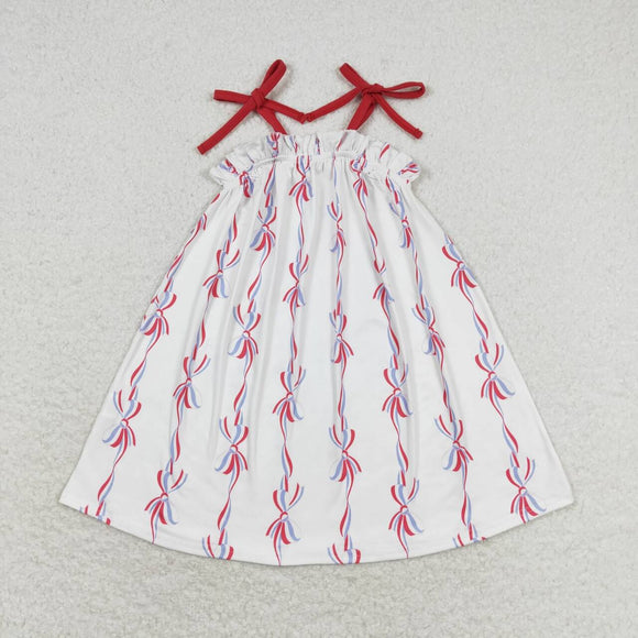 Red blue bow baby girls 4th of July dresses