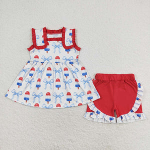 Sleeveless popsicle bow girls 4th of july outfits