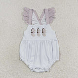 Flutter sleeves Embroidery seahorse baby girls summer romper