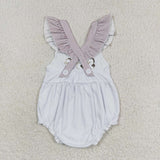 Flutter sleeves Embroidery seahorse baby girls summer romper