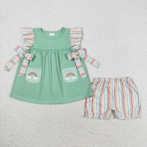 Rainbow pocket tunic stripe shorts girls summer outfits