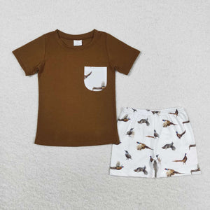 Brown  pocket top pheasant shorts kids boys clothes