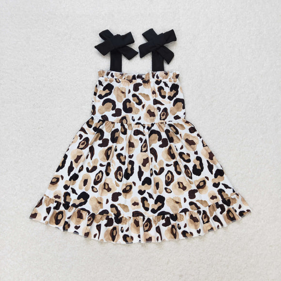 Straps leopard baby girls summer ruffle dresses