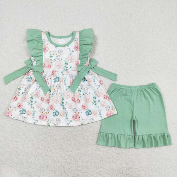 Mint ruffles floral tunic shorts girls spring summer outfits