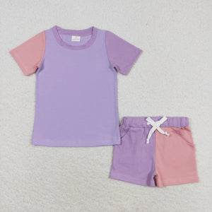 Short sleeves lavender pink patchwork girls summer clothes