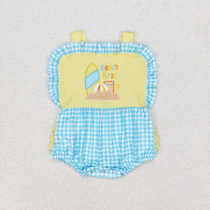 SR0956--beach yellow short sleeve girls romper