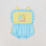 SR0956--beach yellow short sleeve girls romper