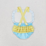 SR0956--beach yellow short sleeve girls romper