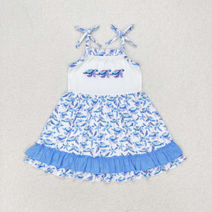 Straps embroidery turtle ruffle baby girls summer dresses