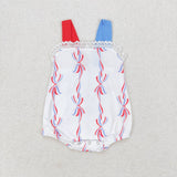 Straps red blue bow baby girls 4th of july romper