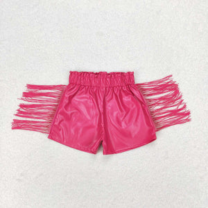 Hot pink leather tassels baby girls shorts