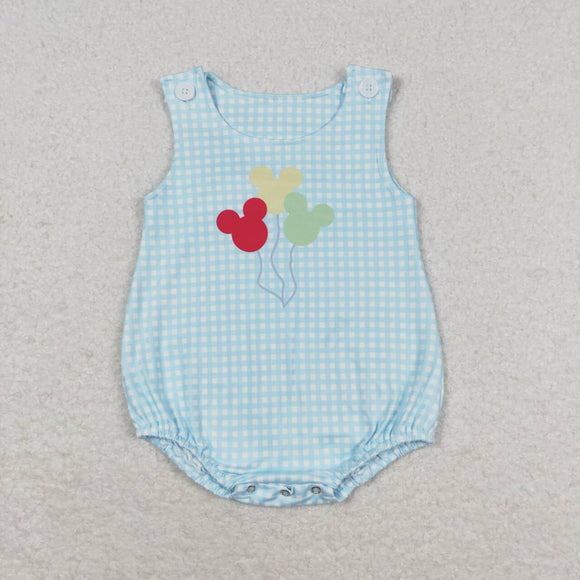 Sleeveless plaid mouse balloon baby boy romper