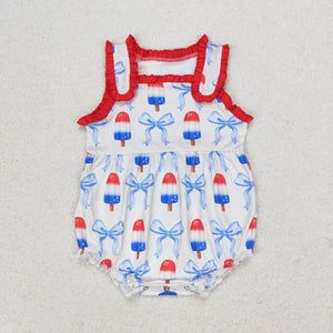 Sleeveless popsicle bow baby girls 4th of july romper