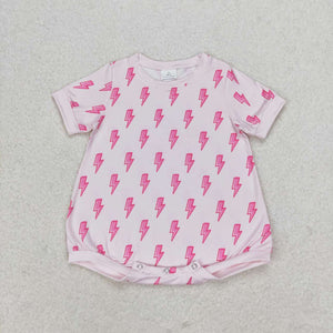 Short sleeves pink thunder print baby girls romper