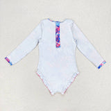 Long sleeves blue one piece girls summer swimsuit