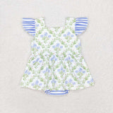 Flutter sleeves floral stripe baby girls bubble