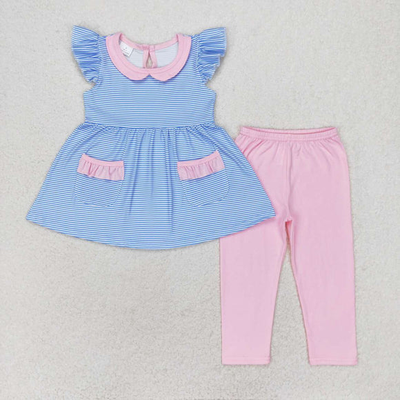 GSPO1241---blue pink short sleeve girls outfits