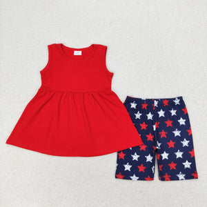 Red sleeveless tunic stars shorts girls 4th of july clothes