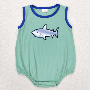 Sleeveless embroidery fish baby boy summer romper