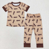 BSPO0444  short sleeve brown boy bamboo pajamas