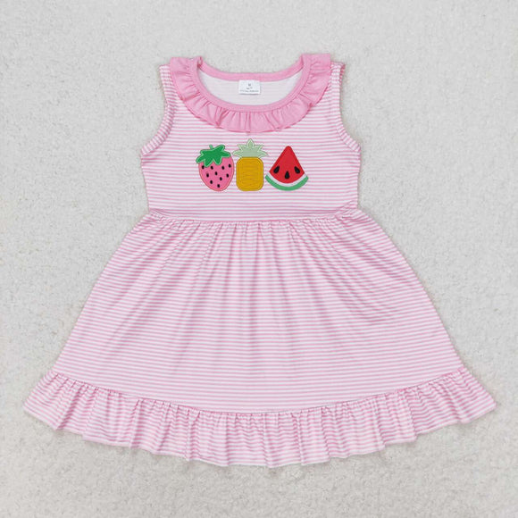 Embroidery Pink stripe watermelon strawberry pineapple girls dress