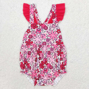 Flutter sleeves plaid floral baby girls summer romper