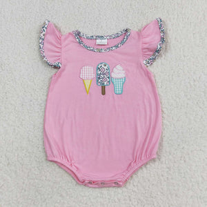 Embroidery Flutter sleeves ice cream baby girls summer romper