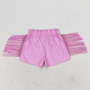 Pink leather tassels baby girls shorts