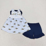 embroidery Duck stripe tunic navy shorts girls summer outfits