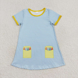 Short sleeves stripe crayon girls back to school dress