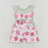 Plaid ruffle strawberry kids girls jumpsuit