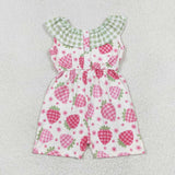 Plaid ruffle strawberry kids girls jumpsuit