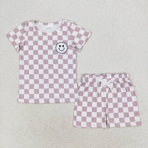 Khaki plaid smile top shorts toddler boys clothes