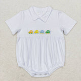 EmbroideryShort sleeves stripe cars baby boy summer romper