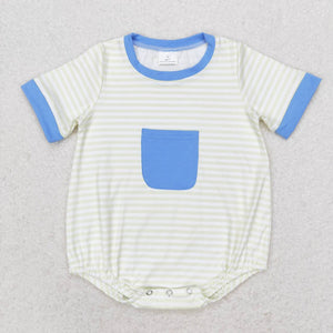 Short sleeves stripe pocket baby boy romper