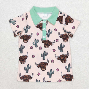 BT0143--western cow short sleeve polo shirt