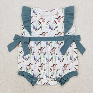 Flutter sleeves duck bow baby girls romper