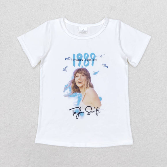 White blue short sleeves singer girls shirt