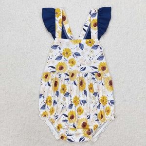 Blue flutter sleeves sunflower baby girls summer romper