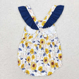 Blue flutter sleeves sunflower baby girls summer romper