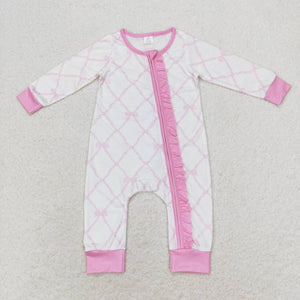 Pink long sleeves bow bamboo baby girls BAMBOO zipper romper