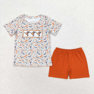 Short sleeves embroidery mallard duck camo shirt shorts boys outfits