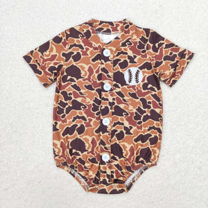 embroidery Brown camo baseball baby boy romper