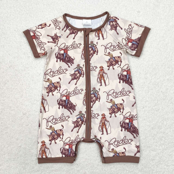 SR0856--riding cow gray short sleeve girls romper